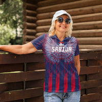 Custom Serbia Sport Fan Jersey Women Polo Shirt Eagle Wings with Sporty Stripes Style - Wonder Print Shop