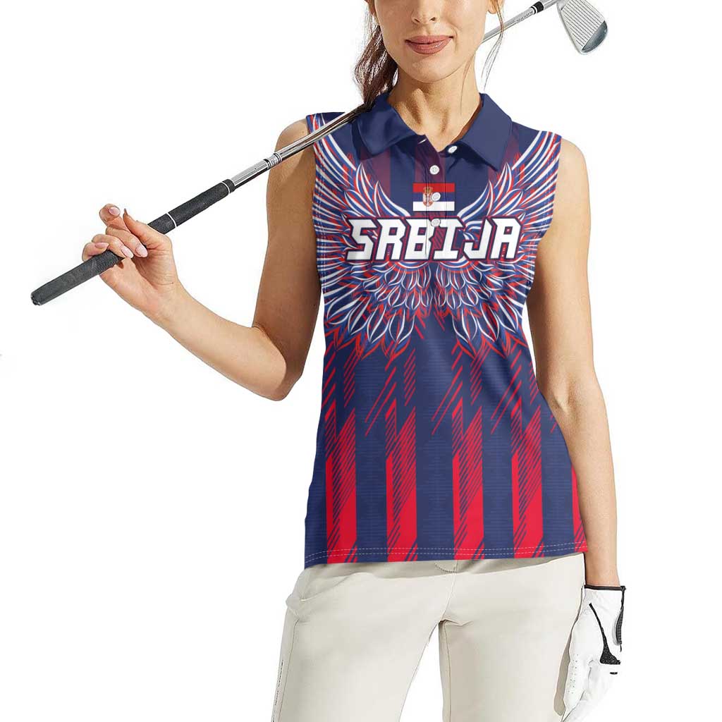 Custom Serbia Sport Fan Jersey Women Sleeveless Polo Shirt Eagle Wings with Sporty Stripes Style - Wonder Print Shop