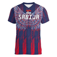 Custom Serbia Sport Fan Jersey Women V-Neck T-Shirt Eagle Wings with Sporty Stripes Style - Wonder Print Shop