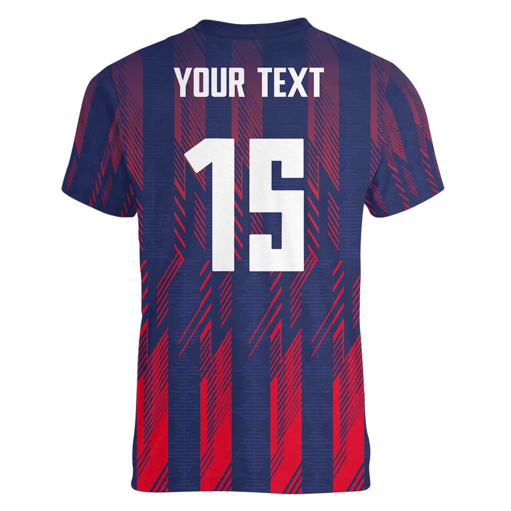 Custom Serbia Sport Fan Jersey Women V-Neck T-Shirt Eagle Wings with Sporty Stripes Style - Wonder Print Shop