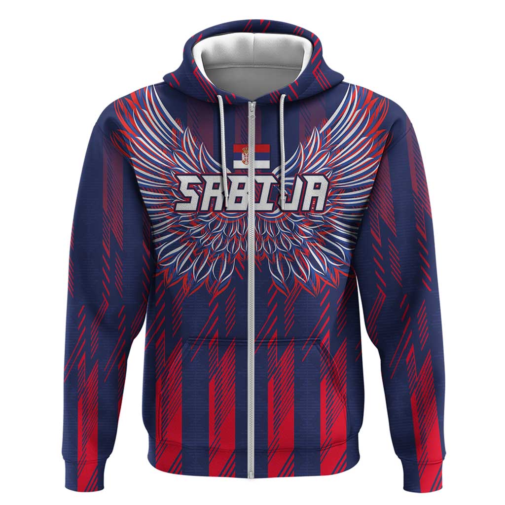 Custom Serbia Sport Fan Jersey Zip Hoodie Eagle Wings with Sporty Stripes Style - Wonder Print Shop