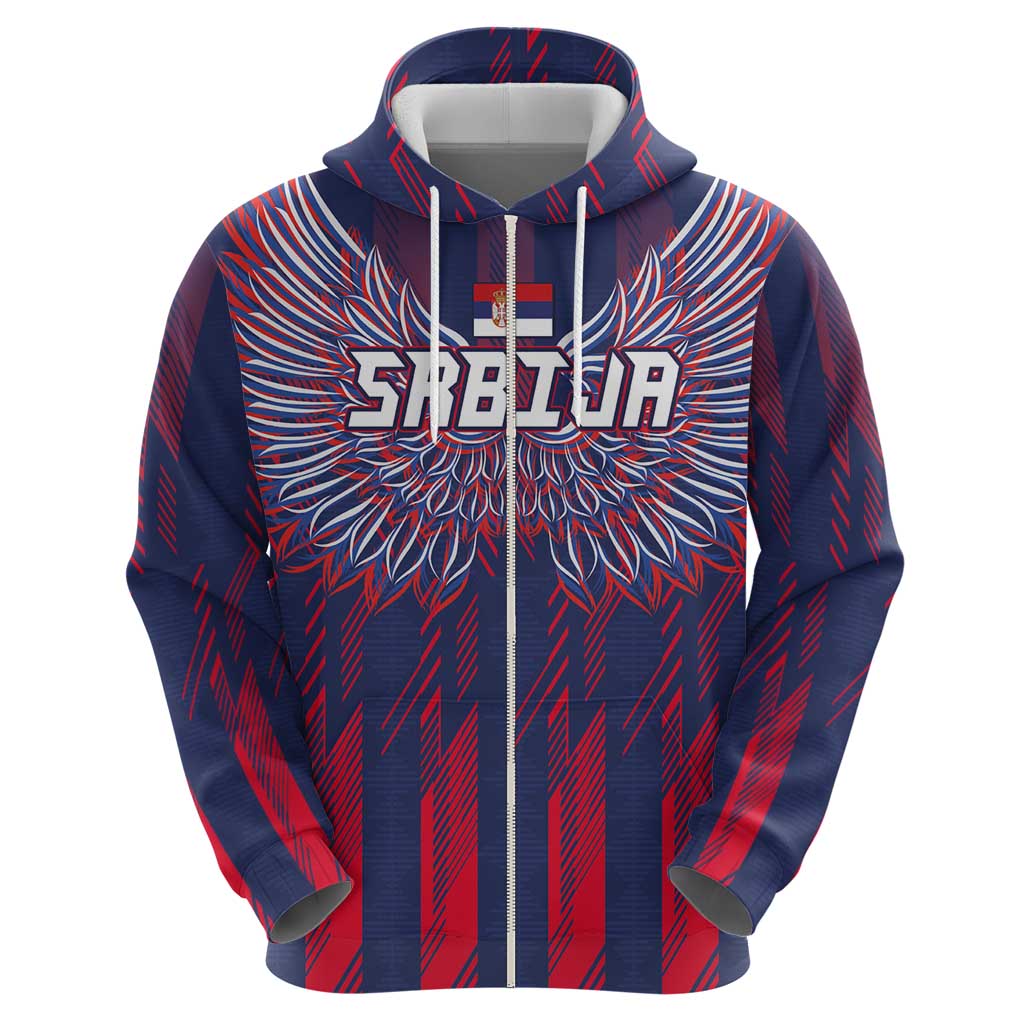 Custom Serbia Sport Fan Jersey Zip Hoodie Eagle Wings with Sporty Stripes Style - Wonder Print Shop