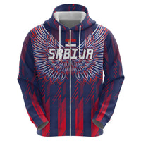 Custom Serbia Sport Fan Jersey Zip Hoodie Eagle Wings with Sporty Stripes Style - Wonder Print Shop
