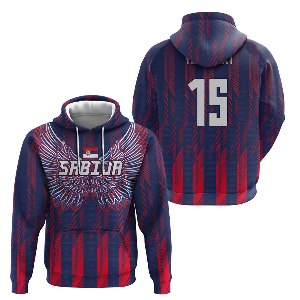 Custom Serbia Sport Fan Jersey Zip Hoodie Eagle Wings with Sporty Stripes Style - Wonder Print Shop