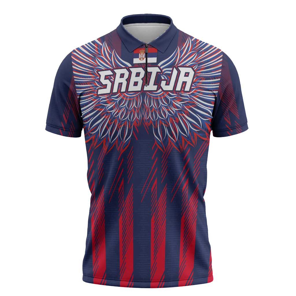 Custom Serbia Sport Fan Jersey Zipper Polo Shirt Eagle Wings with Sporty Stripes Style - Wonder Print Shop