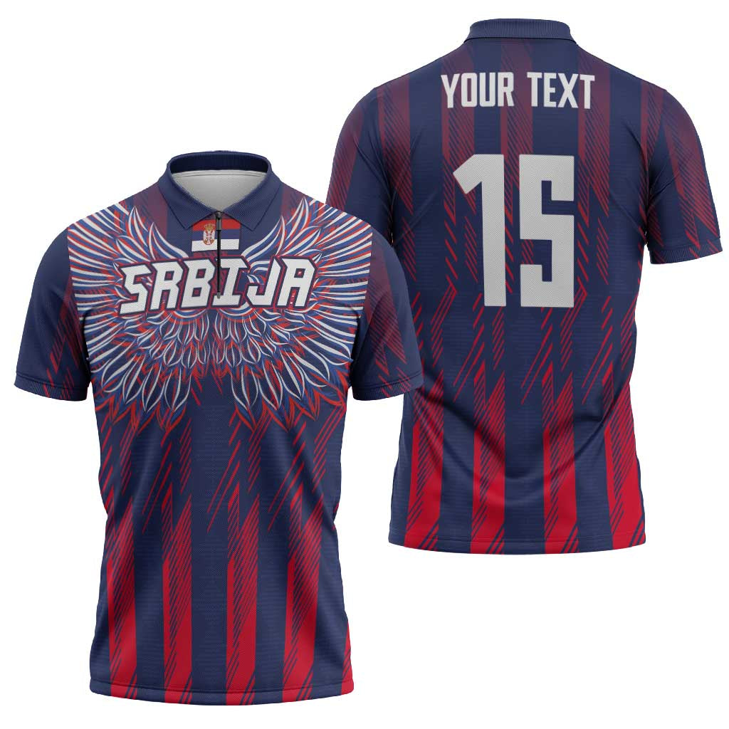 Custom Serbia Sport Fan Jersey Zipper Polo Shirt Eagle Wings with Sporty Stripes Style - Wonder Print Shop