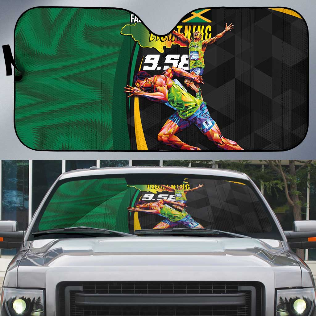 Jamaican Pride Auto Sun Shade 9.58 Seconds-Faster Than Lightning - Wonder Print Shop