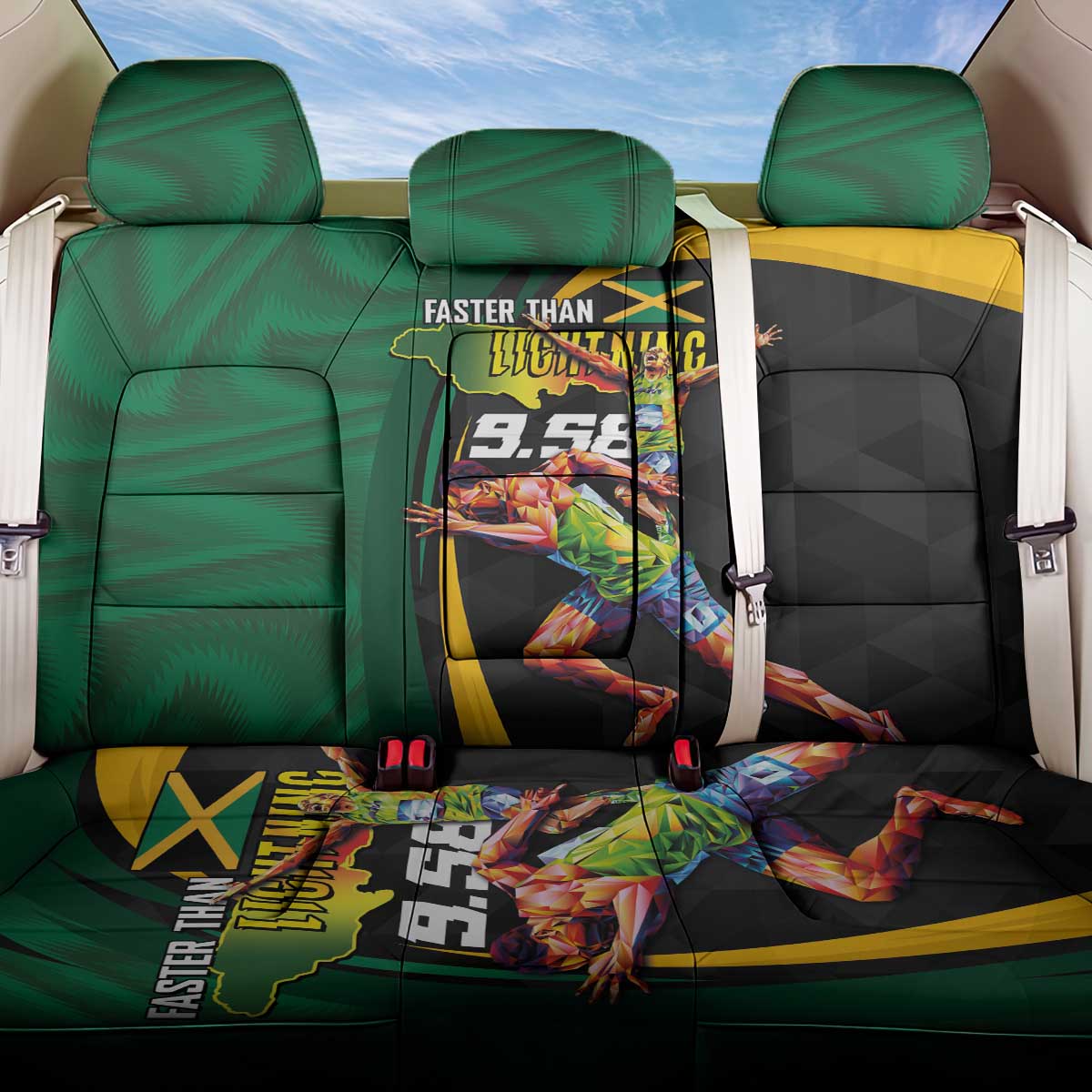 Jamaican Pride Back Car Seat Cover 9.58 Seconds-Faster Than Lightning - Wonder Print Shop