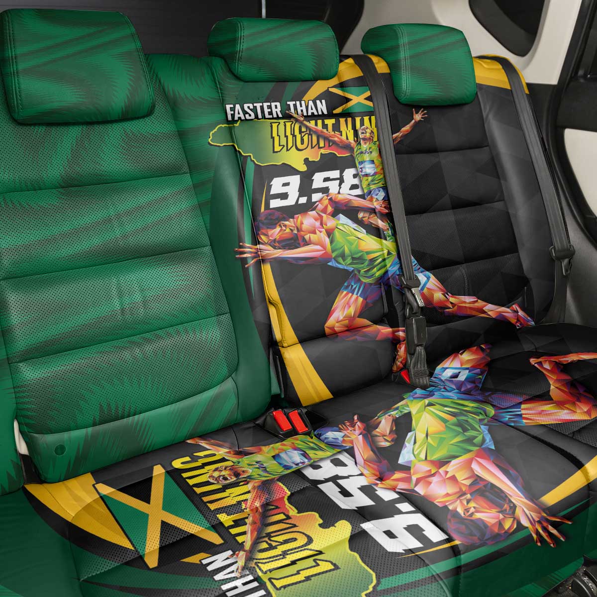 Jamaican Pride Back Car Seat Cover 9.58 Seconds-Faster Than Lightning - Wonder Print Shop