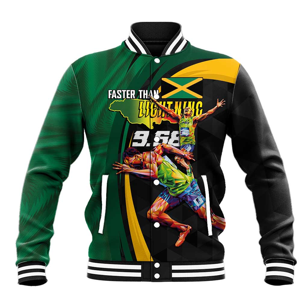 Jamaican Pride Baseball Jacket 9.58 Seconds-Faster Than Lightning - Wonder Print Shop