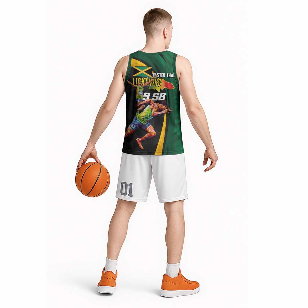 Jamaican Pride Basketball Jersey 9.58 Seconds-Faster Than Lightning - Wonder Print Shop