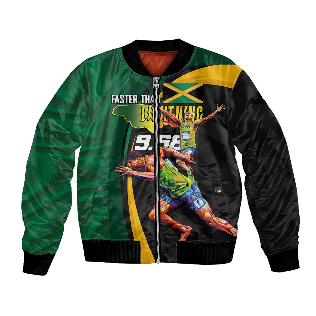 Jamaican Pride Bomber Jacket 9.58 Seconds-Faster Than Lightning - Wonder Print Shop