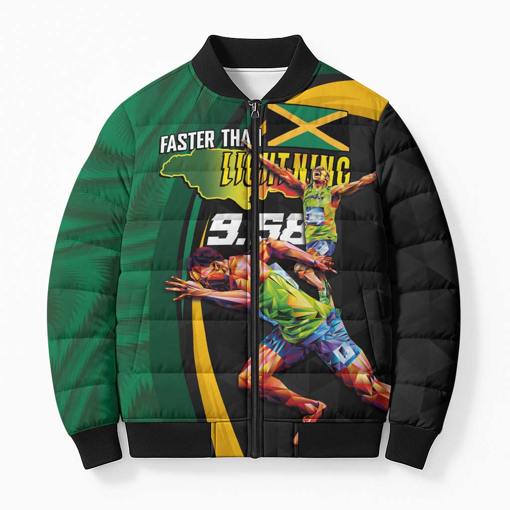 Jamaican Pride Bomber Puffer Jacket 9.58 Seconds-Faster Than Lightning - Wonder Print Shop