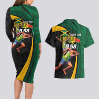 Jamaican Pride Couples Matching Long Sleeve Bodycon Dress and Hawaiian Shirt 9.58 Seconds-Faster Than Lightning - Wonder Print Shop