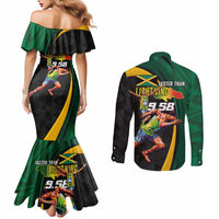 Jamaican Pride Couples Matching Mermaid Dress and Long Sleeve Button Shirt 9.58 Seconds-Faster Than Lightning - Wonder Print Shop