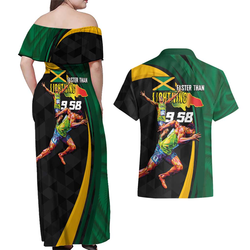 Jamaican Pride Couples Matching Off Shoulder Maxi Dress and Hawaiian Shirt 9.58 Seconds-Faster Than Lightning - Wonder Print Shop