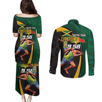 Jamaican Pride Couples Matching Puletasi and Long Sleeve Button Shirt 9.58 Seconds-Faster Than Lightning - Wonder Print Shop