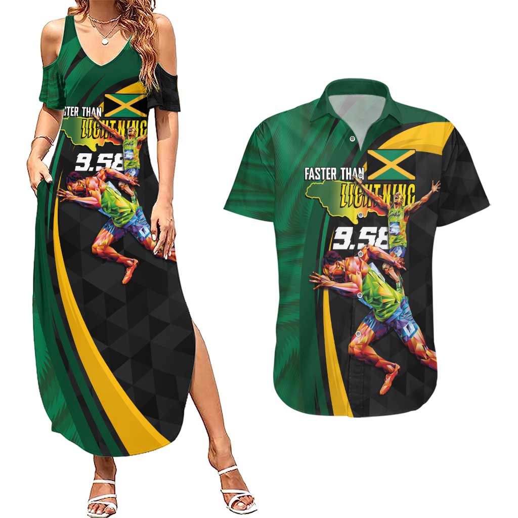 Jamaican Pride Couples Matching Summer Maxi Dress and Hawaiian Shirt 9.58 Seconds-Faster Than Lightning - Wonder Print Shop