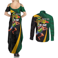 Jamaican Pride Couples Matching Summer Maxi Dress and Long Sleeve Button Shirt 9.58 Seconds-Faster Than Lightning - Wonder Print Shop