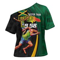 Jamaican Pride Cross Shoulder Shirt 9.58 Seconds-Faster Than Lightning - Wonder Print Shop