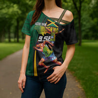 Jamaican Pride Cross Shoulder Shirt 9.58 Seconds-Faster Than Lightning - Wonder Print Shop