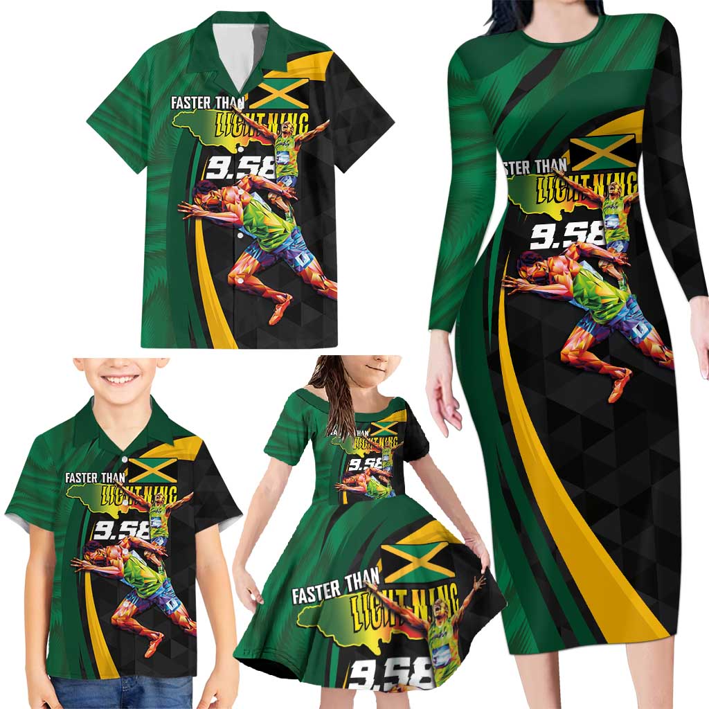 Jamaican Pride Family Matching Long Sleeve Bodycon Dress and Hawaiian Shirt 9.58 Seconds-Faster Than Lightning - Wonder Print Shop