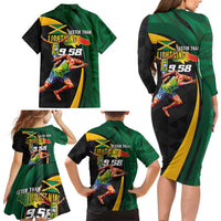 Jamaican Pride Family Matching Long Sleeve Bodycon Dress and Hawaiian Shirt 9.58 Seconds-Faster Than Lightning - Wonder Print Shop