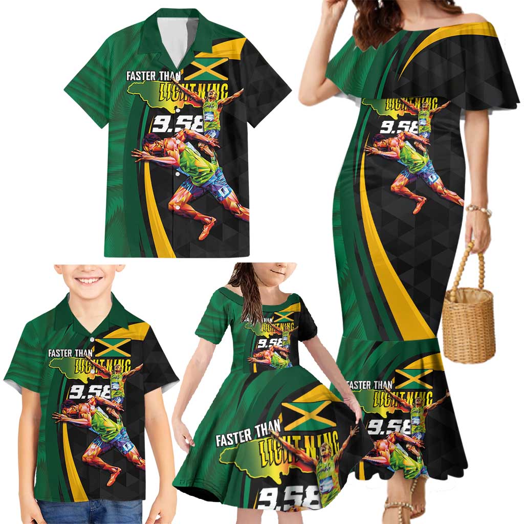 Jamaican Pride Family Matching Mermaid Dress and Hawaiian Shirt 9.58 Seconds-Faster Than Lightning - Wonder Print Shop