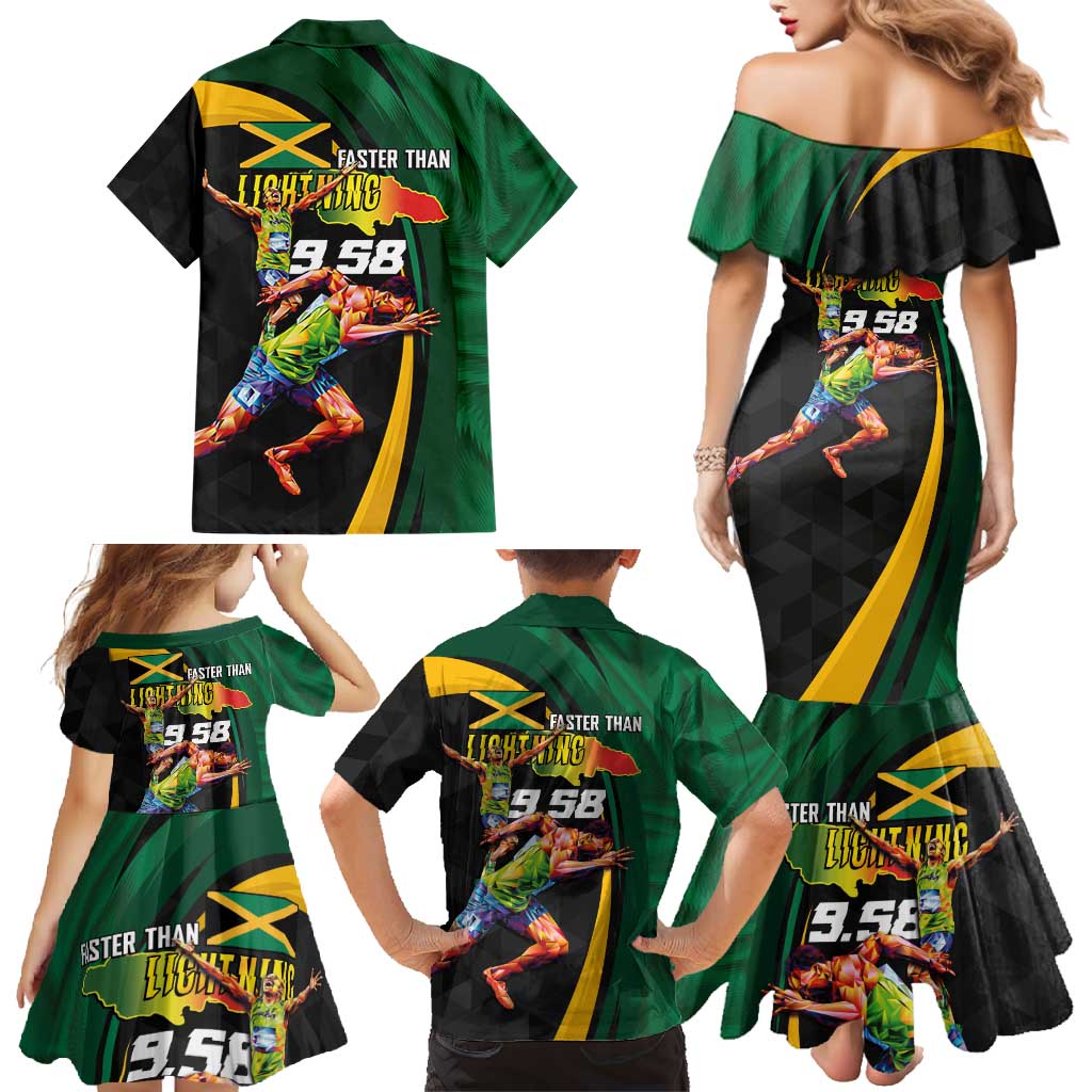 Jamaican Pride Family Matching Mermaid Dress and Hawaiian Shirt 9.58 Seconds-Faster Than Lightning - Wonder Print Shop
