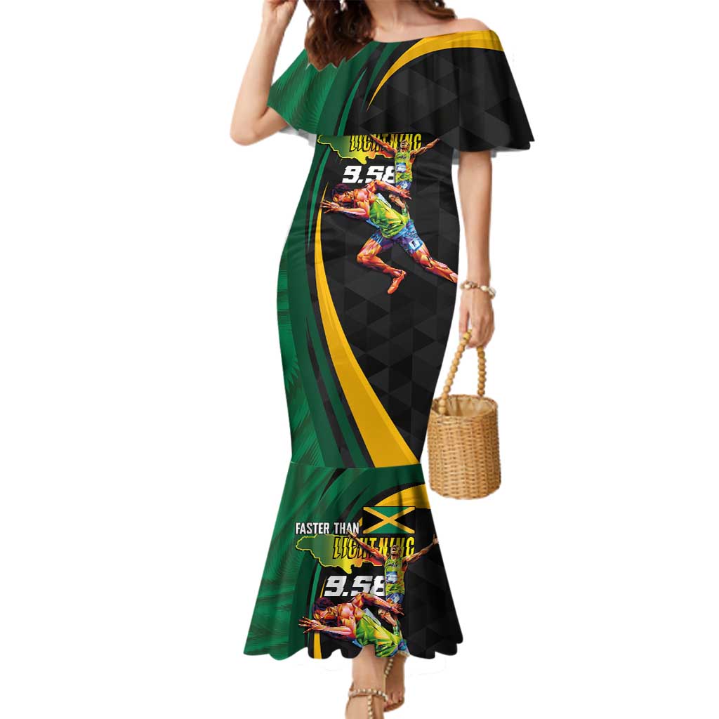 Jamaican Pride Family Matching Mermaid Dress and Hawaiian Shirt 9.58 Seconds-Faster Than Lightning - Wonder Print Shop