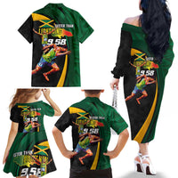 Jamaican Pride Family Matching Off The Shoulder Long Sleeve Dress and Hawaiian Shirt 9.58 Seconds-Faster Than Lightning - Wonder Print Shop