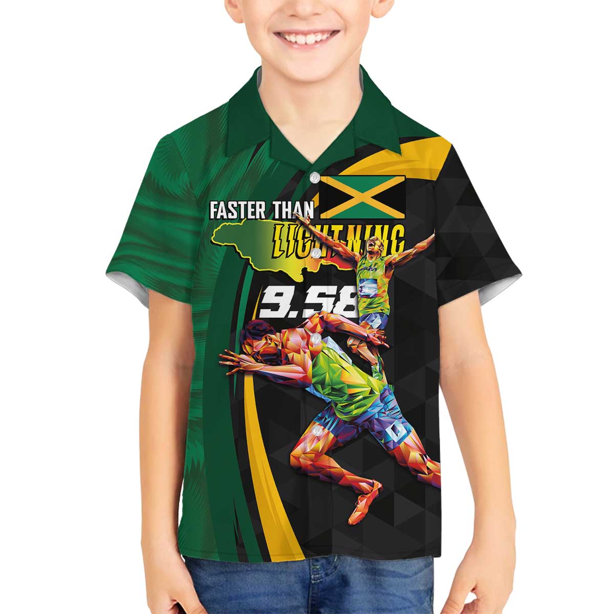 Jamaican Pride Family Matching Off The Shoulder Long Sleeve Dress and Hawaiian Shirt 9.58 Seconds-Faster Than Lightning - Wonder Print Shop