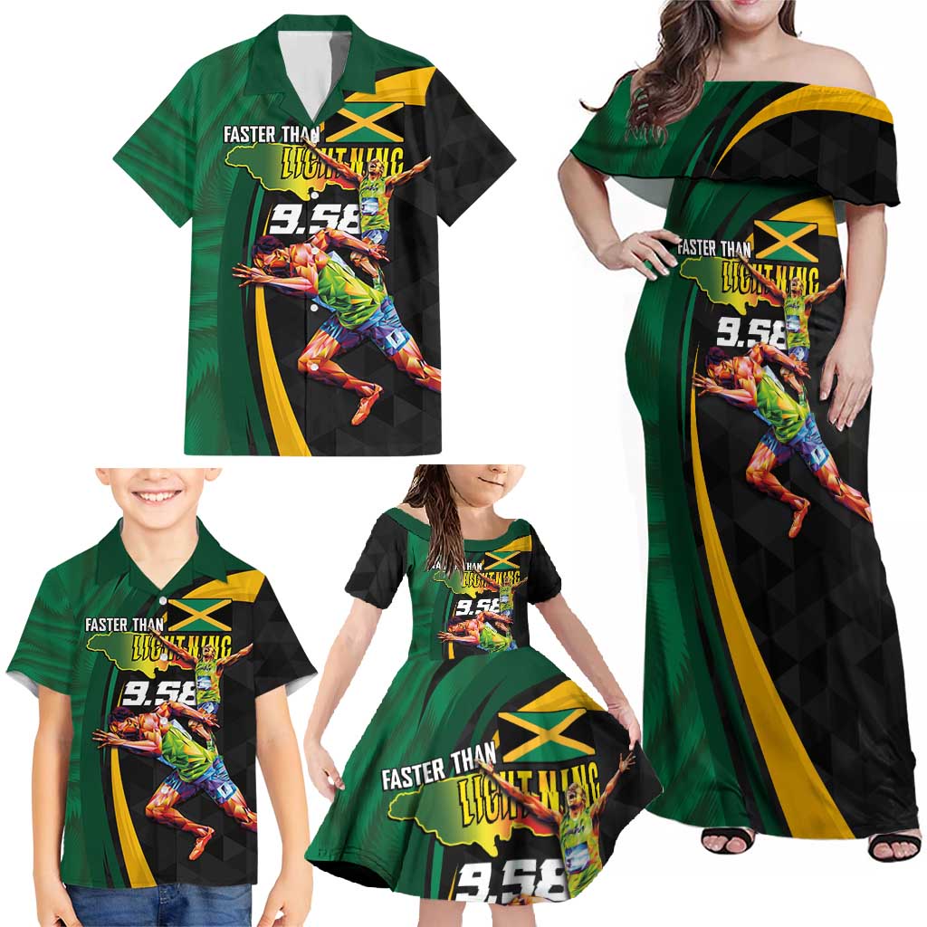 Jamaican Pride Family Matching Off Shoulder Maxi Dress and Hawaiian Shirt 9.58 Seconds-Faster Than Lightning - Wonder Print Shop