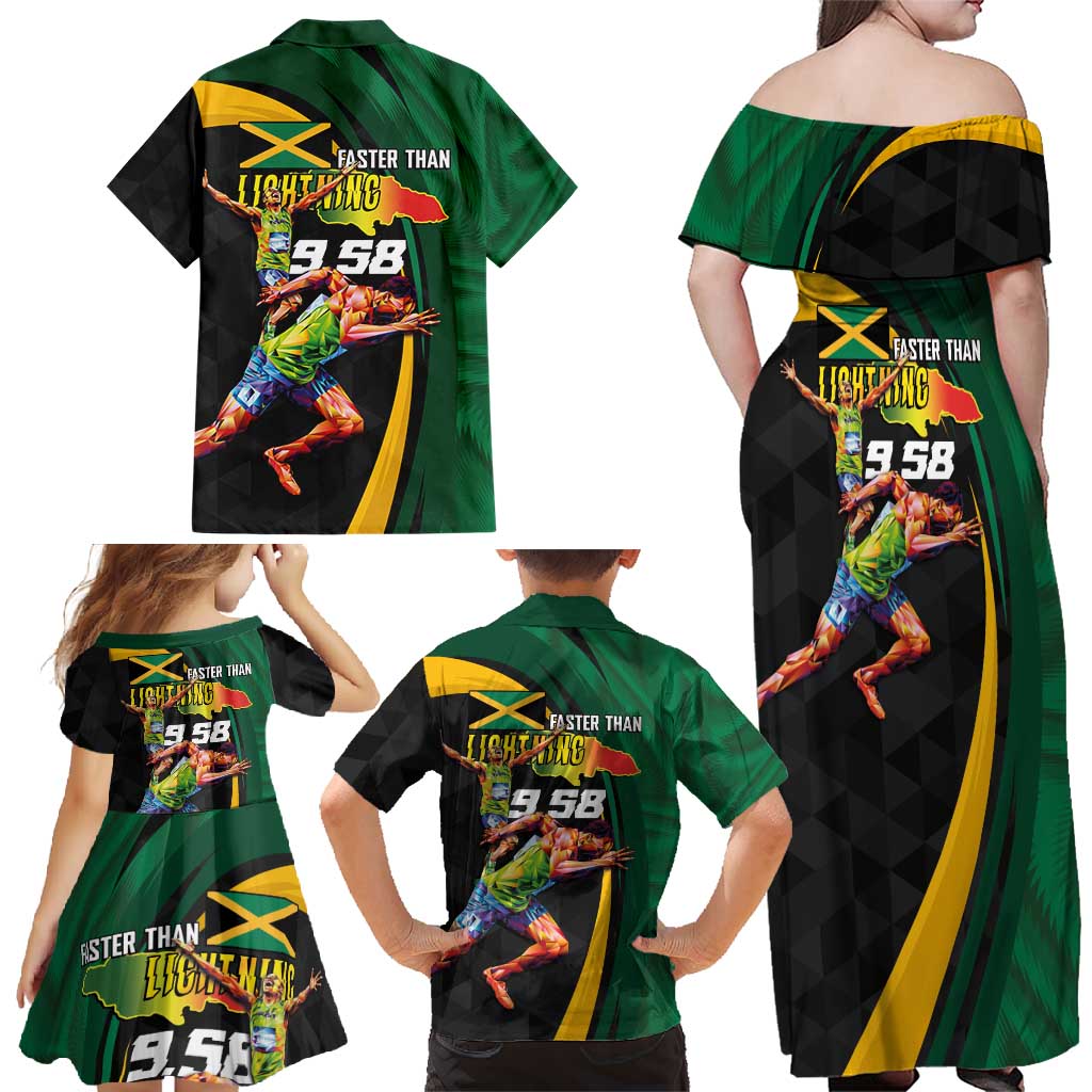 Jamaican Pride Family Matching Off Shoulder Maxi Dress and Hawaiian Shirt 9.58 Seconds-Faster Than Lightning - Wonder Print Shop