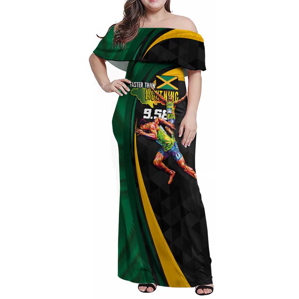 Jamaican Pride Family Matching Off Shoulder Maxi Dress and Hawaiian Shirt 9.58 Seconds-Faster Than Lightning - Wonder Print Shop
