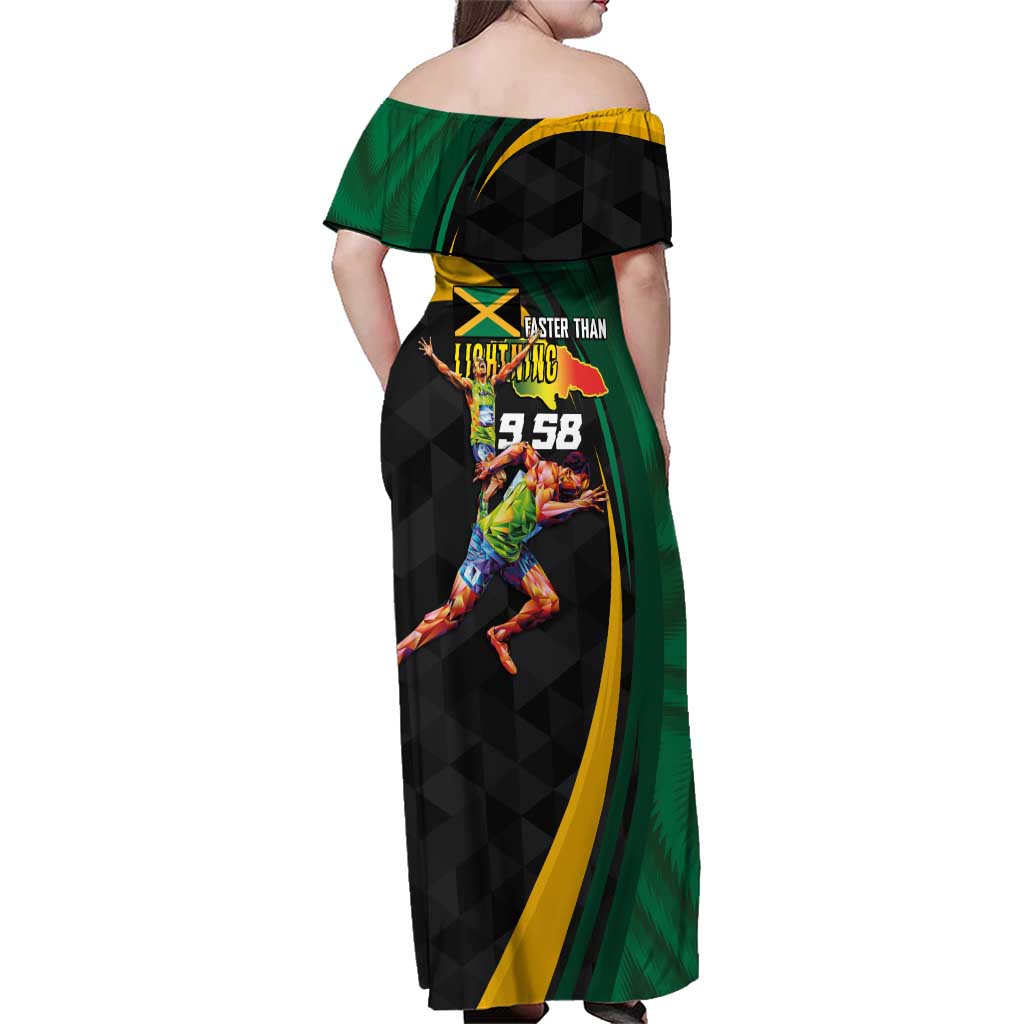 Jamaican Pride Family Matching Off Shoulder Maxi Dress and Hawaiian Shirt 9.58 Seconds-Faster Than Lightning - Wonder Print Shop