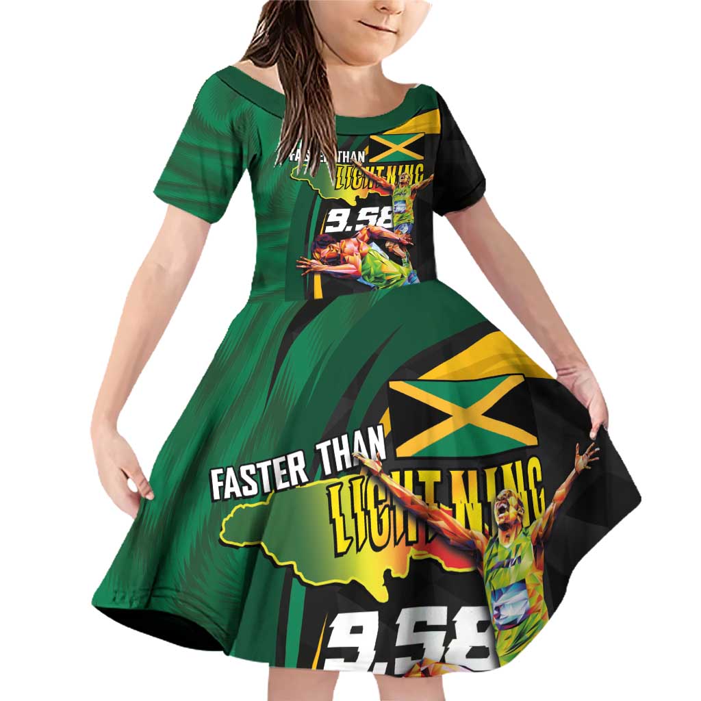 Jamaican Pride Family Matching Off Shoulder Short Dress and Hawaiian Shirt 9.58 Seconds-Faster Than Lightning - Wonder Print Shop