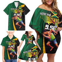 Jamaican Pride Family Matching Off Shoulder Short Dress and Hawaiian Shirt 9.58 Seconds-Faster Than Lightning - Wonder Print Shop