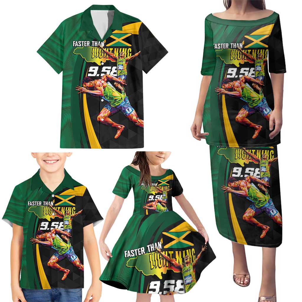 Jamaican Pride Family Matching Puletasi and Hawaiian Shirt 9.58 Seconds-Faster Than Lightning - Wonder Print Shop