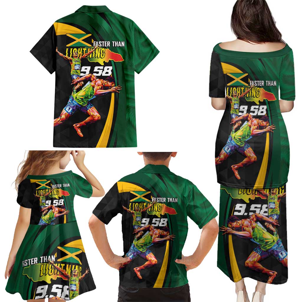 Jamaican Pride Family Matching Puletasi and Hawaiian Shirt 9.58 Seconds-Faster Than Lightning - Wonder Print Shop
