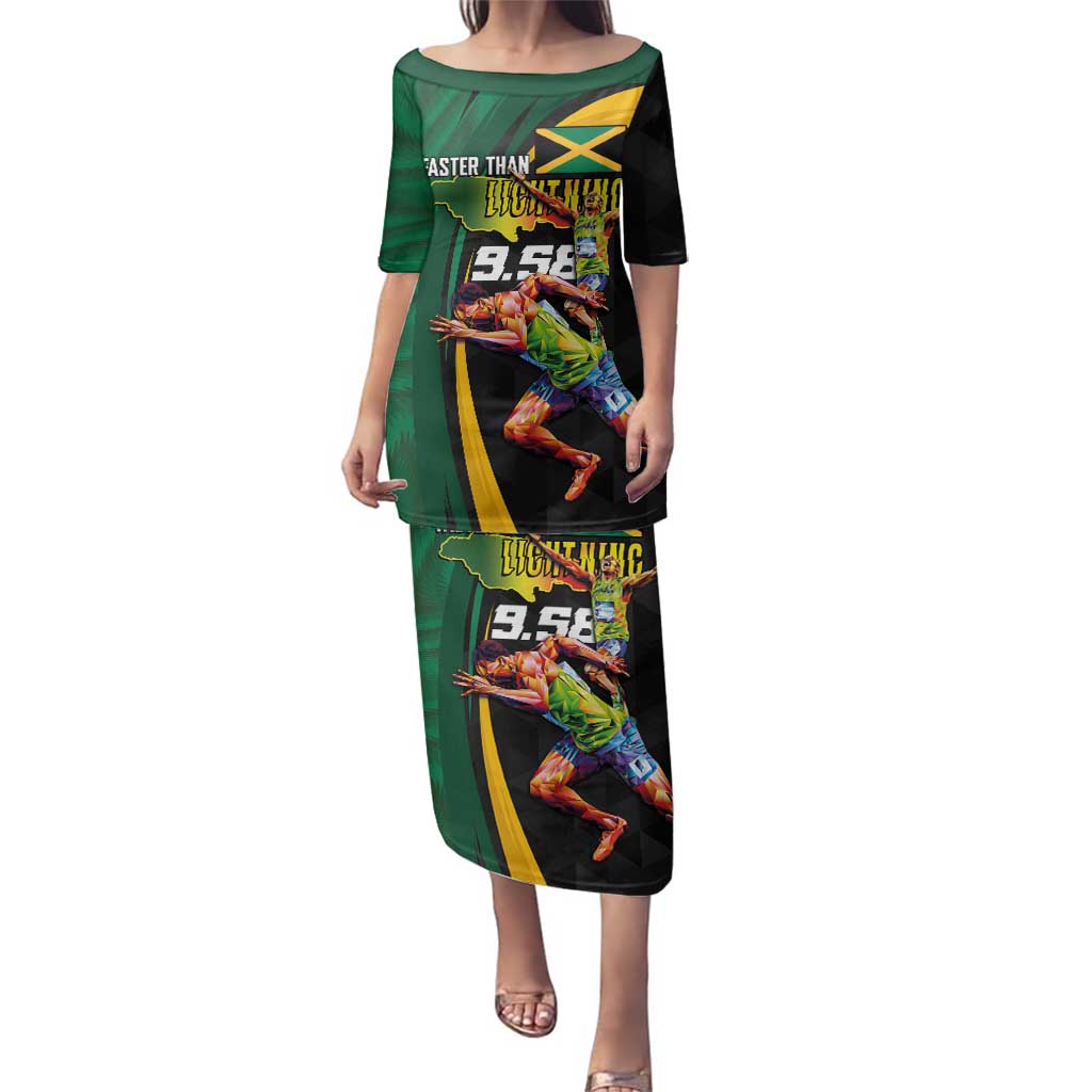 Jamaican Pride Family Matching Puletasi and Hawaiian Shirt 9.58 Seconds-Faster Than Lightning - Wonder Print Shop