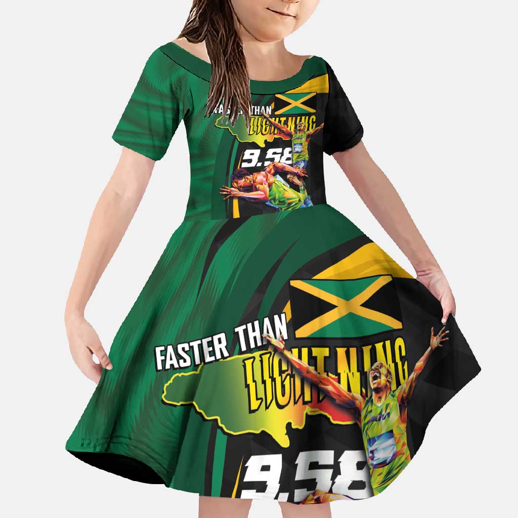 Jamaican Pride Family Matching Short Sleeve Bodycon Dress and Hawaiian Shirt 9.58 Seconds-Faster Than Lightning - Wonder Print Shop