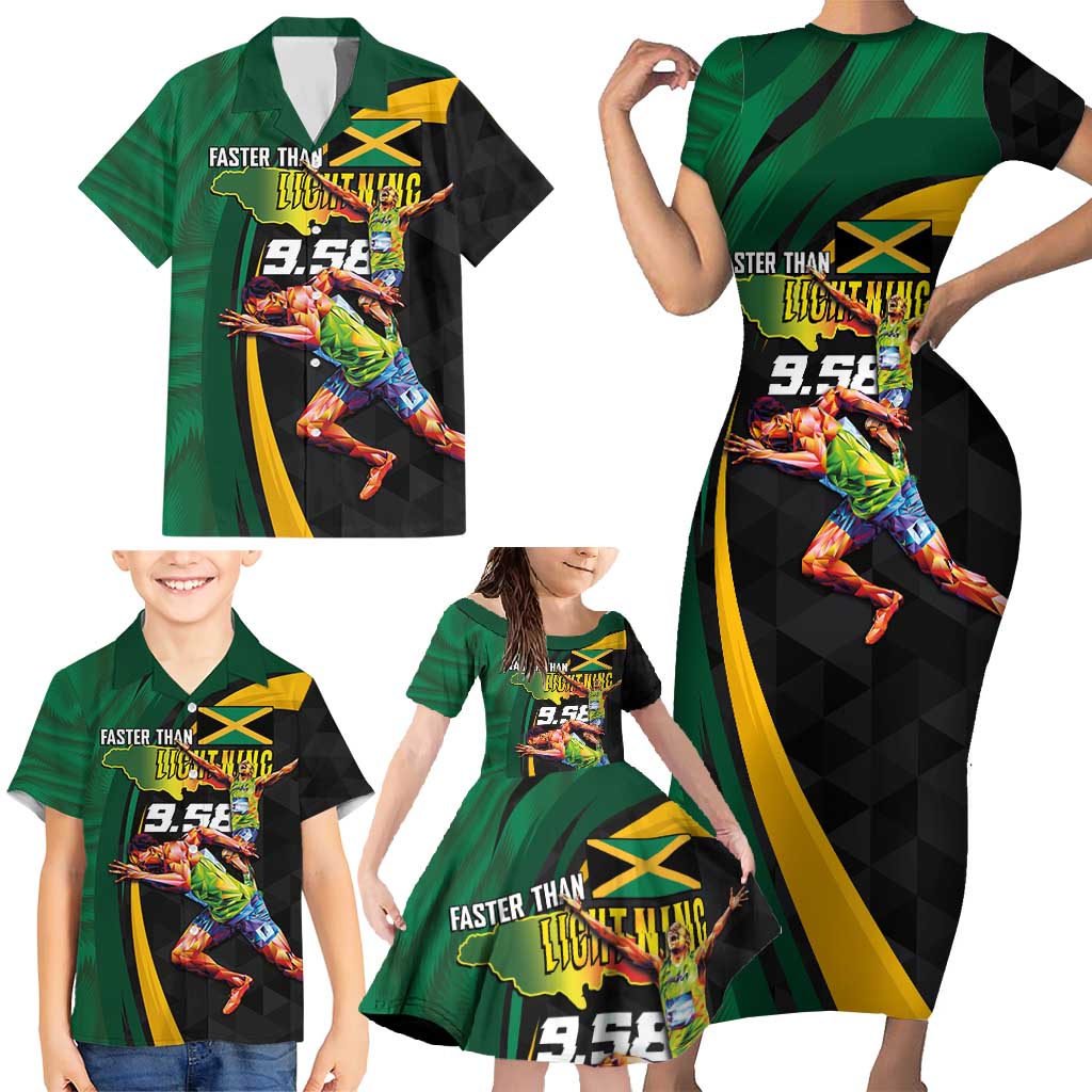 Jamaican Pride Family Matching Short Sleeve Bodycon Dress and Hawaiian Shirt 9.58 Seconds-Faster Than Lightning - Wonder Print Shop
