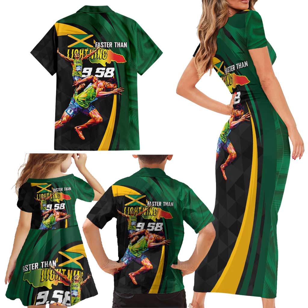 Jamaican Pride Family Matching Short Sleeve Bodycon Dress and Hawaiian Shirt 9.58 Seconds-Faster Than Lightning - Wonder Print Shop