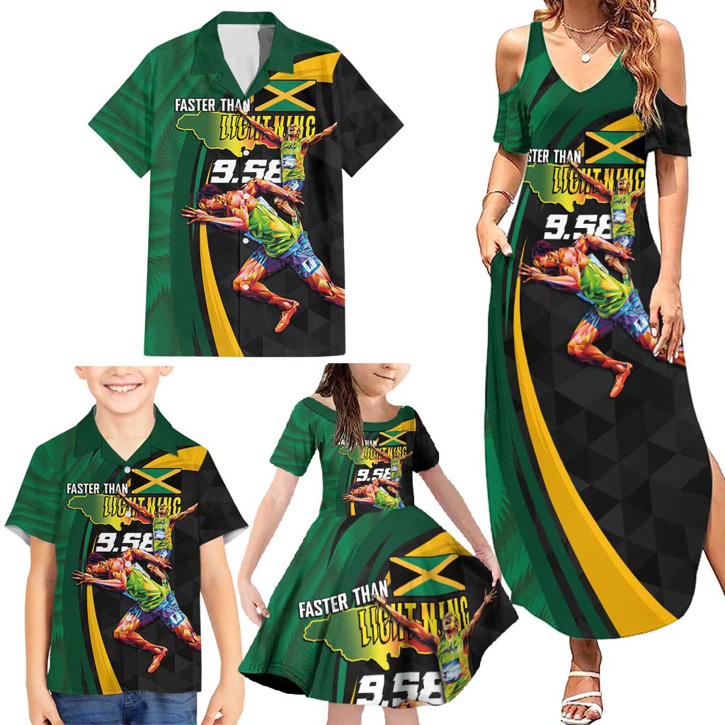 Jamaican Pride Family Matching Summer Maxi Dress and Hawaiian Shirt 9.58 Seconds-Faster Than Lightning - Wonder Print Shop