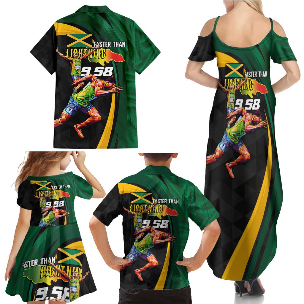Jamaican Pride Family Matching Summer Maxi Dress and Hawaiian Shirt 9.58 Seconds-Faster Than Lightning - Wonder Print Shop