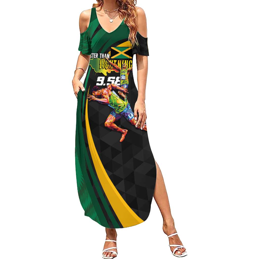 Jamaican Pride Family Matching Summer Maxi Dress and Hawaiian Shirt 9.58 Seconds-Faster Than Lightning - Wonder Print Shop
