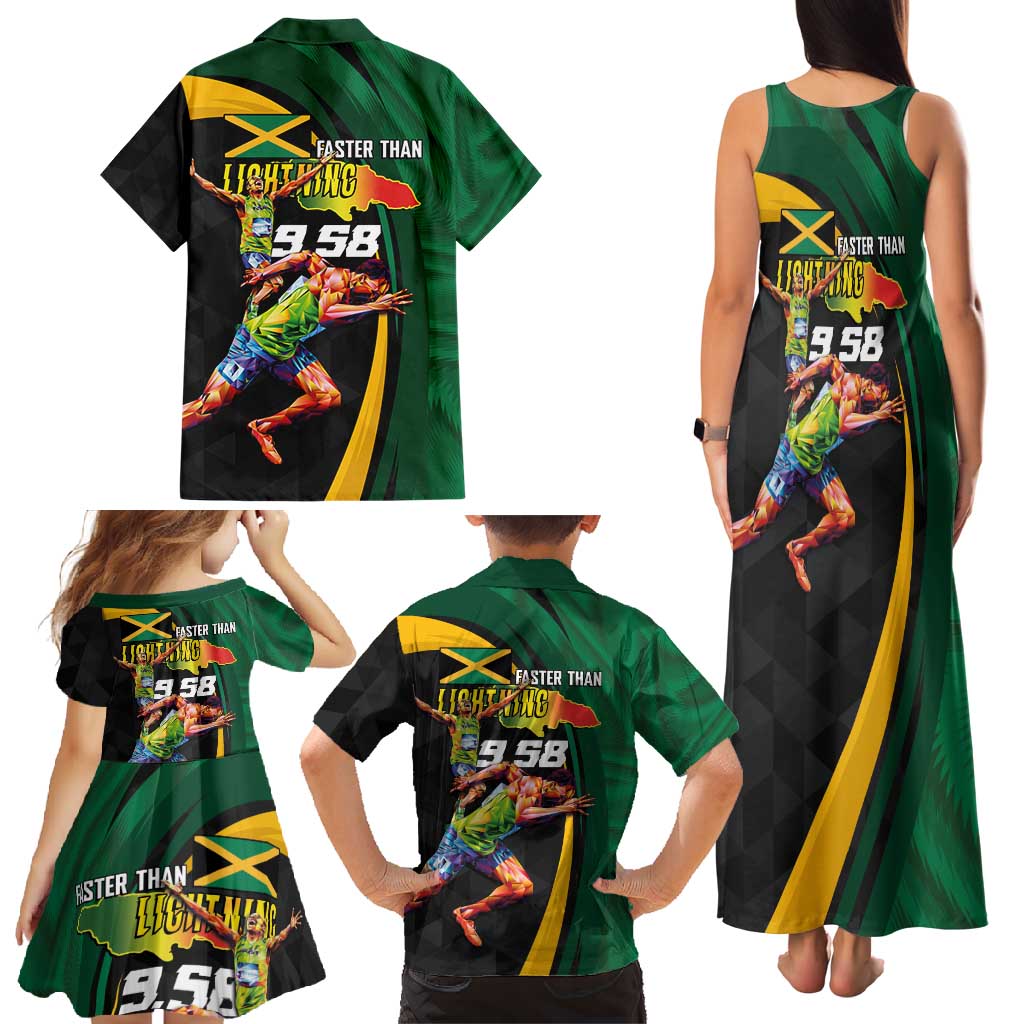 Jamaican Pride Family Matching Tank Maxi Dress and Hawaiian Shirt 9.58 Seconds-Faster Than Lightning - Wonder Print Shop