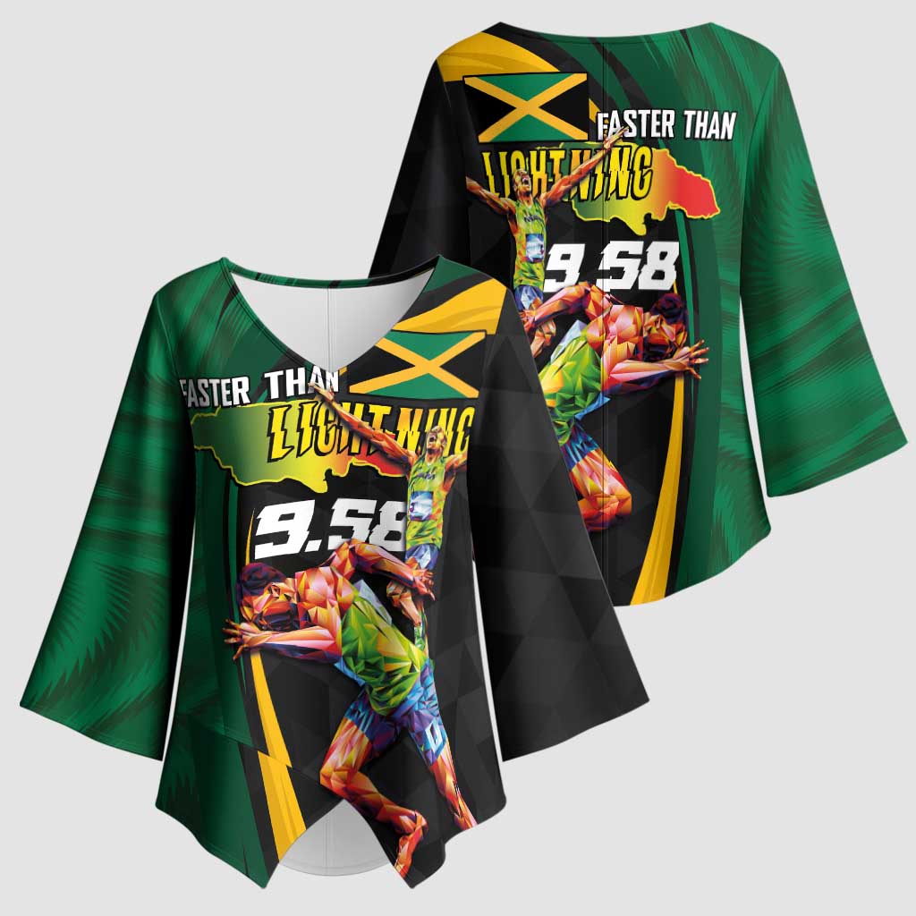 Jamaican Pride Kimono Sleeve Blouse 9.58 Seconds-Faster Than Lightning - Wonder Print Shop