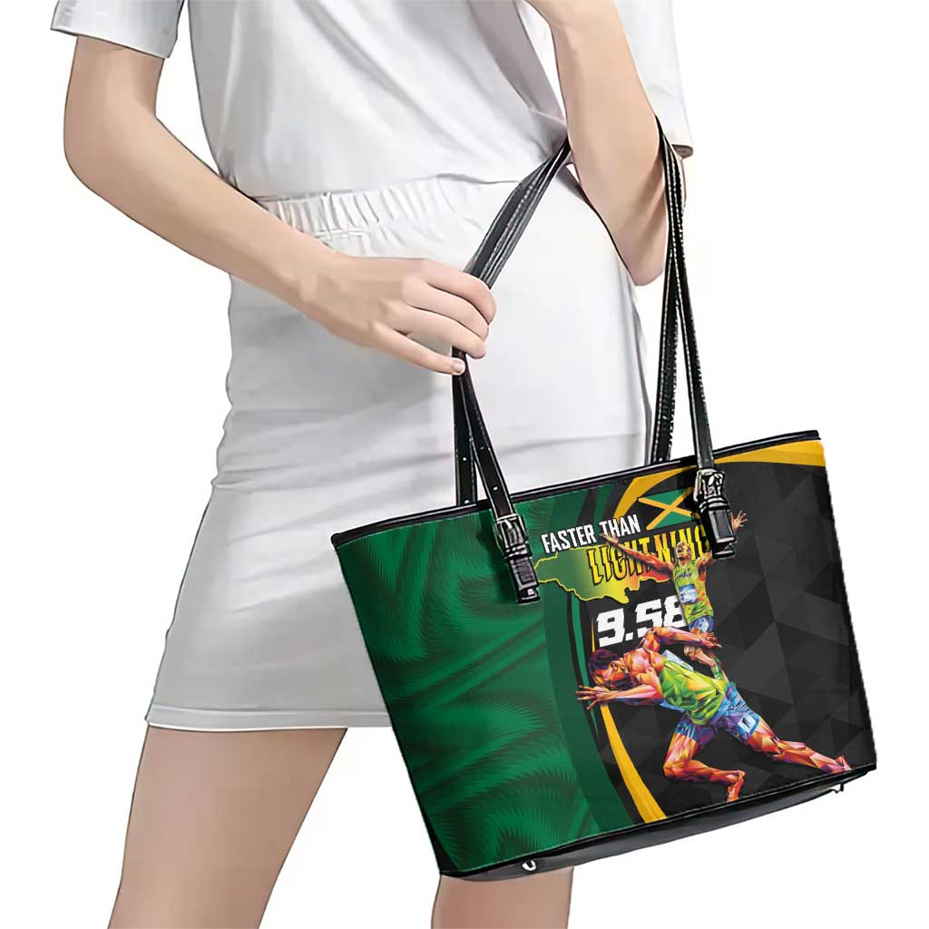Jamaican Pride Leather Tote Bag 9.58 Seconds-Faster Than Lightning - Wonder Print Shop